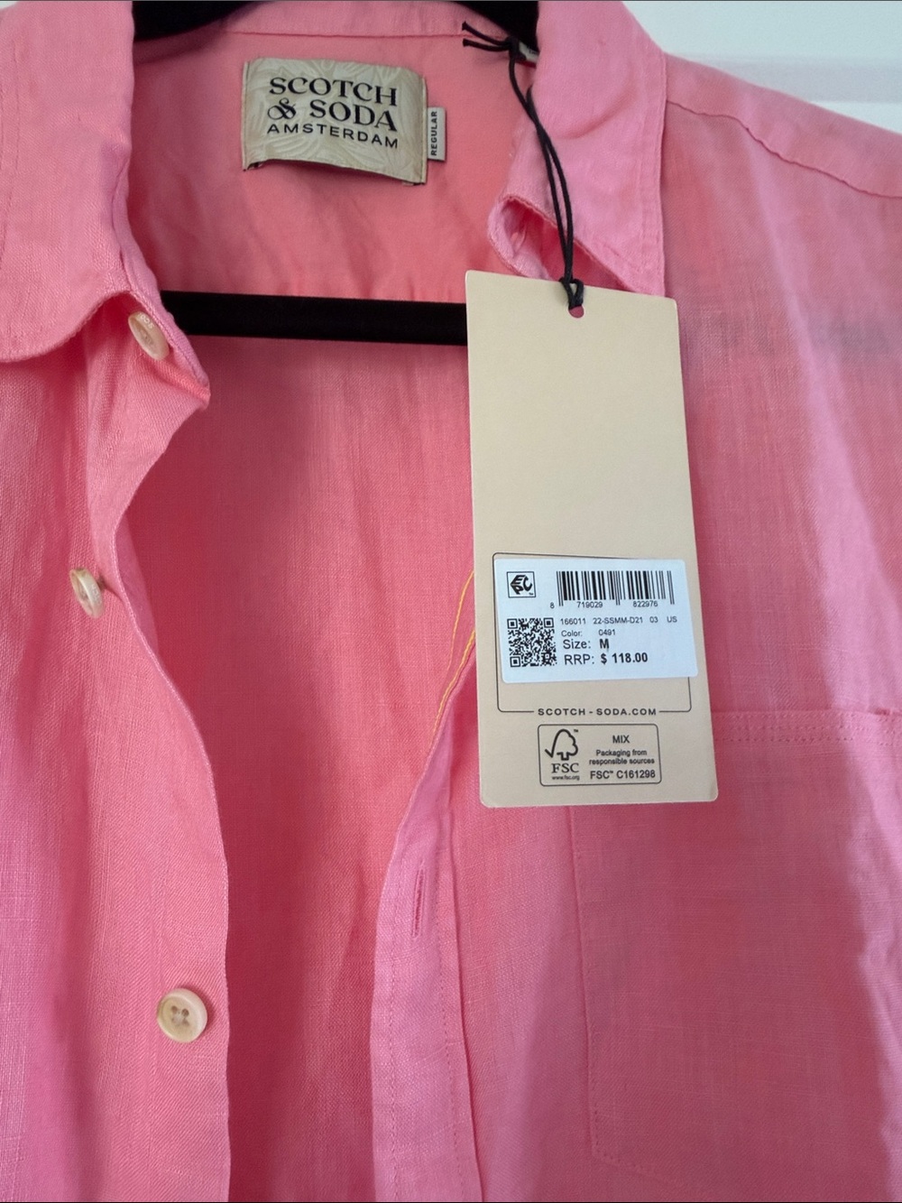 Scotch & Soda Men's Pink Short-Sleeve Button-Up Shirt - Picture 2 of 4